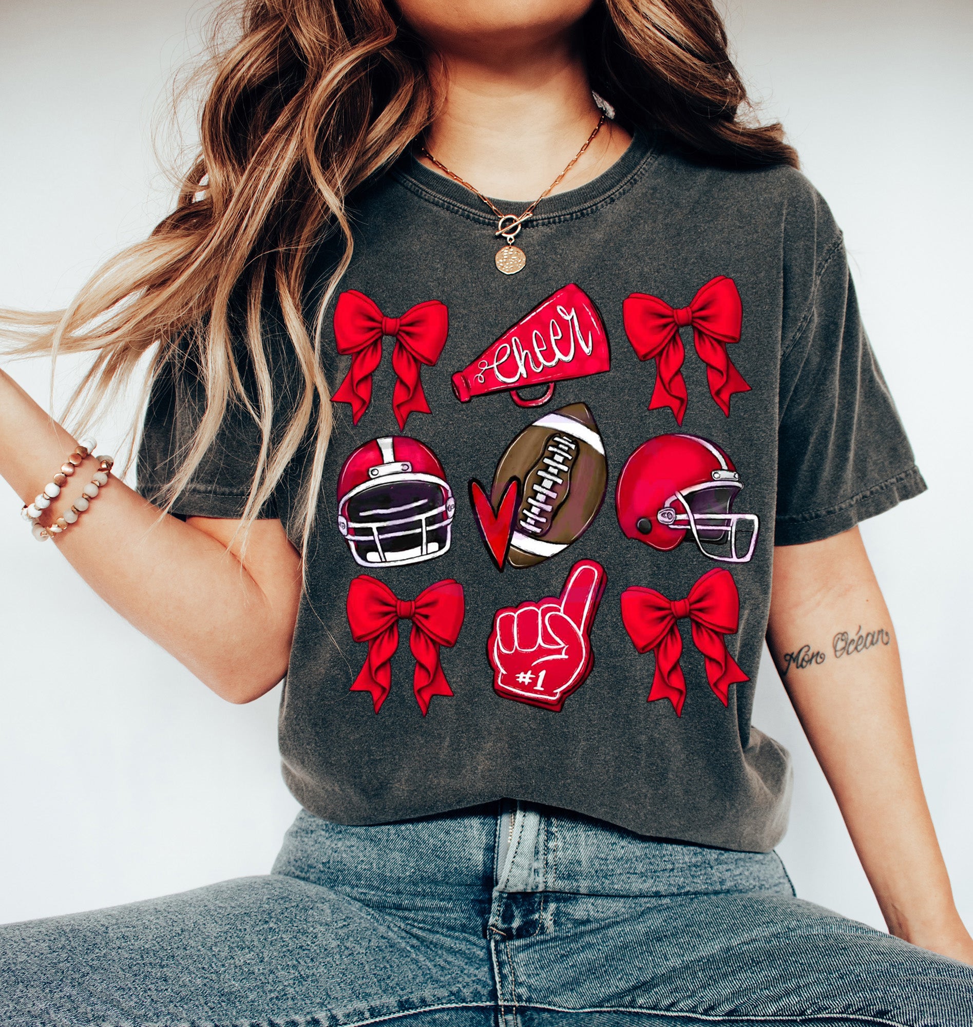 Coquette Game Day Shirt Football Mom Shirt, Mom Game Day Tee, Spirit Shirt, Sports Mom Shirt, Team School Spirit shirt, Red Cheer Shirt