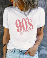 90's Babe shirt Women's Letter & Figure Print Vintage Graphic tees Crew Neck Sweatshirt New Trendy Casual Daily Wear