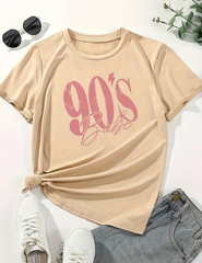 90's Babe shirt Women's Letter & Figure Print Vintage Graphic tees Crew Neck Sweatshirt New Trendy Casual Daily Wear