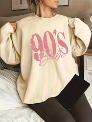90's Babe shirt Women's Letter & Figure Print Vintage Graphic tees Crew Neck Sweatshirt New Trendy Casual Daily Wear
